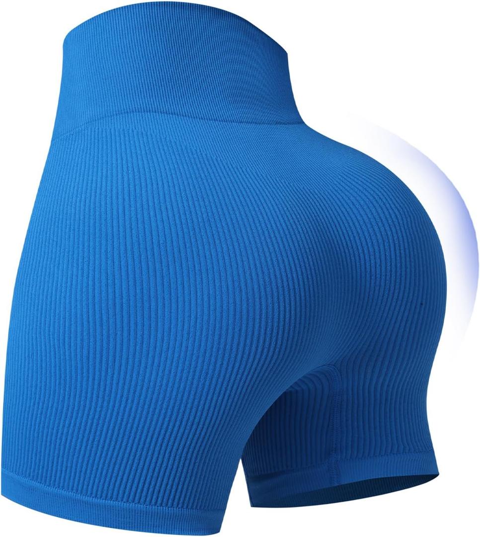 Women's Ribbed Seamless Biker Shorts, High Waist Yoga Shorts, Tummy Control Athletic Workout Shorts for Gym Fitness, Small