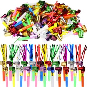 144pcs Two Kinds of Noisemakers Blowouts Horns, Bulk Toys, Birthday Party Favors, New Years Accessory, Prizes for Kids Whistles and Streamers