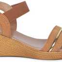 BATA Womens Sandals, Open Toe Dressy Wedges heels sandals, Adjustable Slip on Elastic Ankle Strap Fit, Stylish Heeled for Office, Party, Weddings & All-Day Wear (6, Beige)