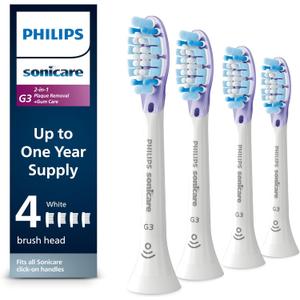 Philips Sonicare G3 Two-in-One - Genuine Replacement Electric Toothbrush Heads, White, 4 Pack One Year Supply, HX9054/65