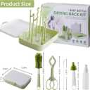 6 in 1 Baby Traveling Set Includes Straw Cleaner, Silicone Brush, Nipple Brush, Soap Dispenser, Drying Rack + Tray and Bottle Clip, Brush Washer, Newborn Essentials, Girl and Boy Gifts, Green