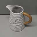 Napco Imports Decorative Home or Garden 6 x 5.5 Inch Pitcher Flower Pot Vase Planter White and Beige Embossed Floral