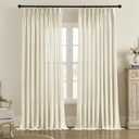 MASWOND Extra Wide Pinch Pleated Curtains 100W x 96L Inches, Faux Linen Pinch Pleat Semi Sheer Drapes for Patio Door Living Room Bedroom, Light Filtering Drapes with Hooks (1 Panel, Natural)