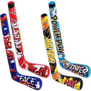 Deekin Set of 24 32 Inch Inflatable Hockey Sticks Party Favors Birthday Decorations, 4 Trendy Style, Funny Blow Up Hockey Stick Sports Birthday Party Supplies