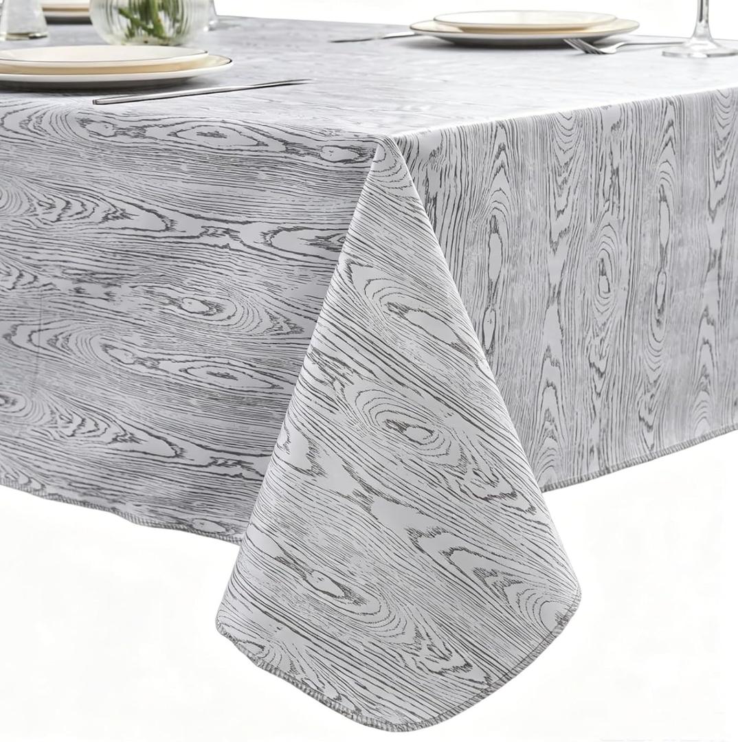 Pioggia Vinyl Tablecloth with Flannel Backed Rectangle Waterproof Oil-Proof PVC Table Cloth Wipeable Spill-Proof Plastic Table Cover for Indoor and Outdoor, 102" x 60"