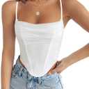 ZESICA Women's Summer Corset Tops Sexy Spaghetti Straps Mesh Bustier Top Cute Camisole Tank Tops (Ivory) S