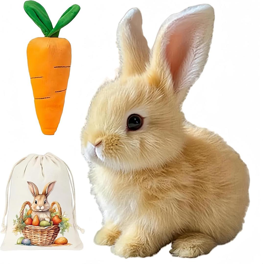 Bunny Realistic Bun.ny Toy, Bunny Realistic Bunn.y-Jumping, Twitching, and Shaking Ears (Brown)