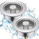 2 Pcs 3 in 1 Kitchen Sink Drain Strainer,Universal Stainless Steel Kitchen Sink Stopper, Pop Up Anti-Clogging for 3-1/2 Inch US Standard Sink Drain Strainer