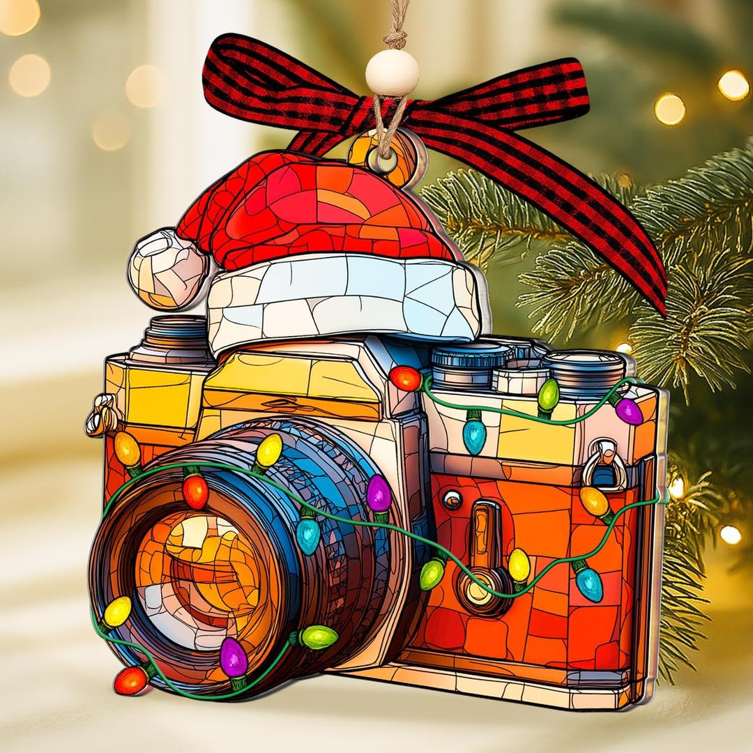 Camera Ornament  Camera Ornaments for Christmas Tree, Unique Photographer Ornament 2025 Gifts for Photography Lovers, Camera Christmas Ornament and Decor Gift Wood Acrylic 2 Layers Xmas Ornaments