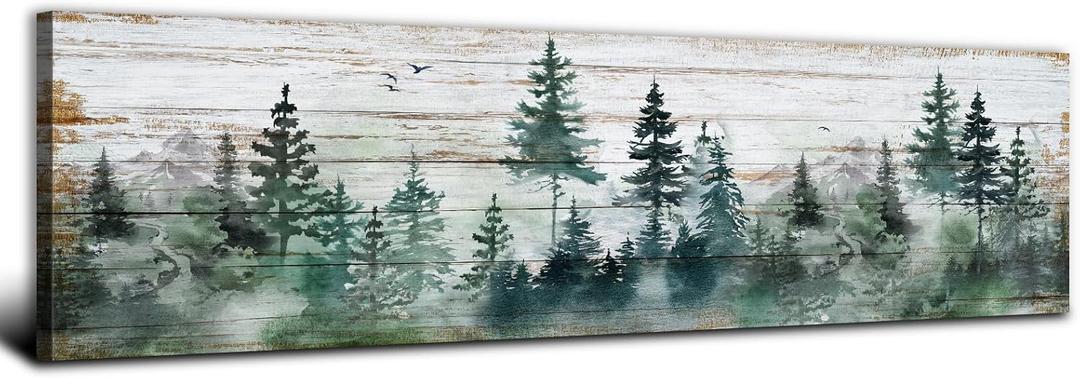 Farmhouse Pine Tree Wall Art Forest Picture Wall Decor Rustic Wood Mountain Canvas Prints Artwork for Living Room Kitchen Cabin Home Decor Vintage Landscape Poster Painting Decorations 14x48