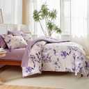 AIKASY 7-Piece Queen Size Bed in a Bag Comforter Set - Lilac Purple Floral Ensemble with Reversible Botanical Flowers Comforter, Sheets, Pillowcases & Shams