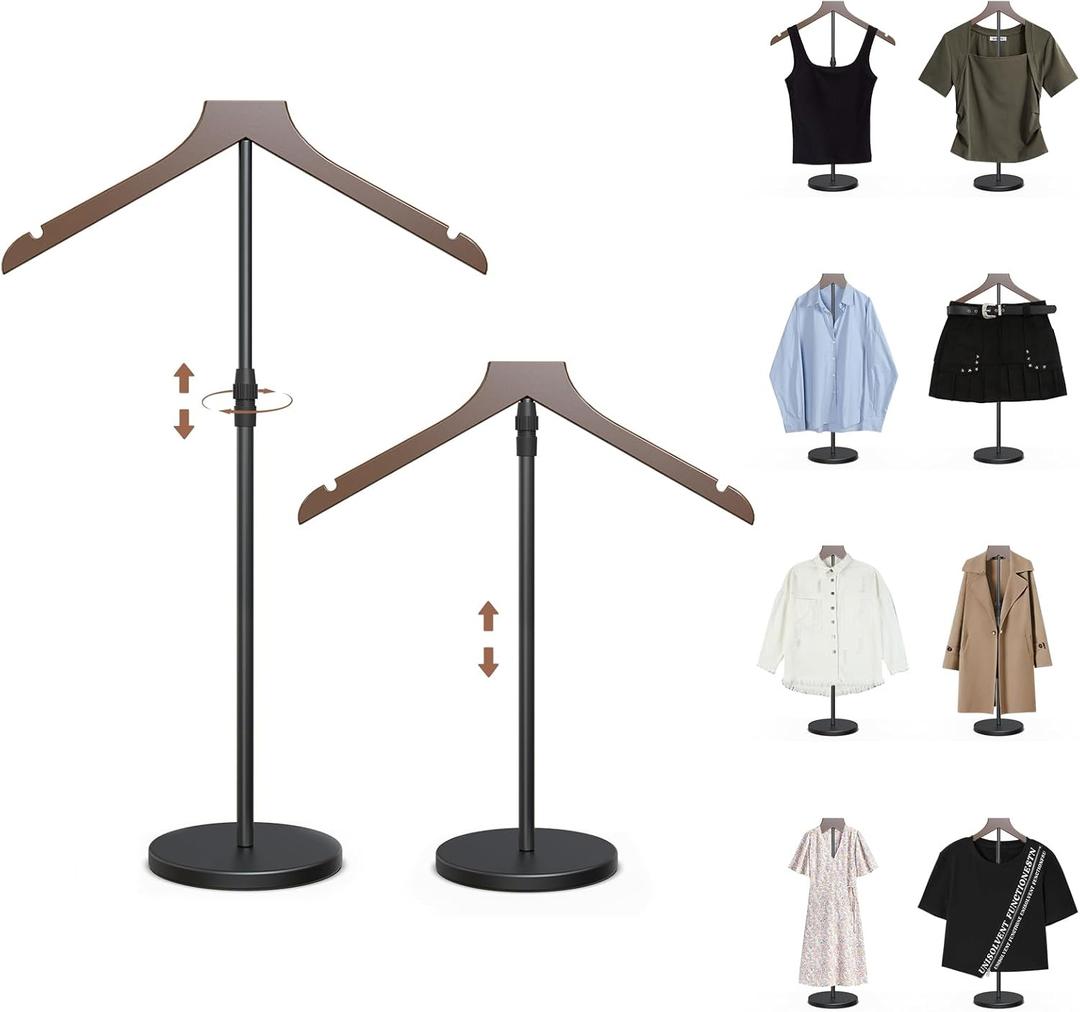 OLV 2 Pack Shirt Display Stand, 18-34 Inch Height Adjustable Mannequin Torso Stand Dress Form for Vendors Shop, T Shirt Display Jacket Coat Hanger Steaming Clothes Holder, Brown