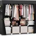 Mavivegue Clothes Organizer with 4 Hanging Rods, Portable Closet Wardrobe, Non-Woven Fabric Cover, Large Capacity Storage for Bedroom and Living Room,Black, 67" W x 17" D x 67" H