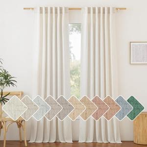 NICETOWN Natural Linen Bedroom Curtains 102 inches Long, Rod Pocket & Back Tab Thick Flax Window Treatments Privacy Assured with Light Filtering for Living Room, W55 x L102, 2 Panels