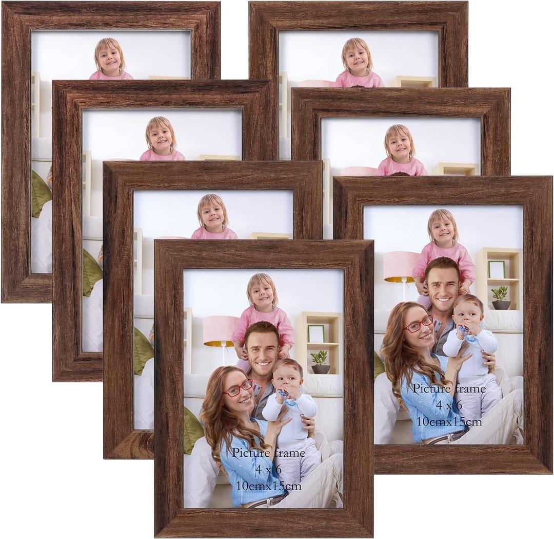 Giftgarden 4x6 Picture Frame Brown Set of 7 Rustic Walnut-Color Photo Frames 4 by 6 for Tabletop or Wall