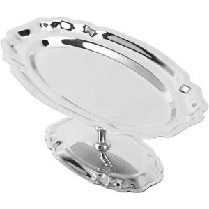 Dessert Platter with Pedestal, 304 Stainless Steel Oval Footed Display Plate for Ice Cream Pastries Fruit, Dessert Tray for Party Wedding Restaurant, 6.7 Inch by 3.9 Inch