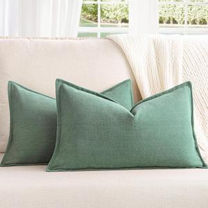 ZWJD Dusty Green Pillow Covers 12x20 Set of 2 Chenille Throw Pillow Covers with Elegant Design Soft and Luxurious Decorative Throw Pillows for Couch, Bed, and Home Decor
