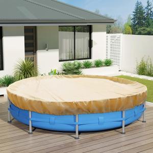 ECOOPTS 8 ft Round Pool Cover for Above Ground Pools, Swimming Pool Cover Protector Winter Safety Cover (Beige)