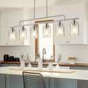 Dining Room Light Fixture - Brushed Nickel 6-Light Farmhouse Chandelier Kitchen Island Lights Fixtures Modern Linear Silvery Chandeliers Hanging Pendant Lighting Over Table