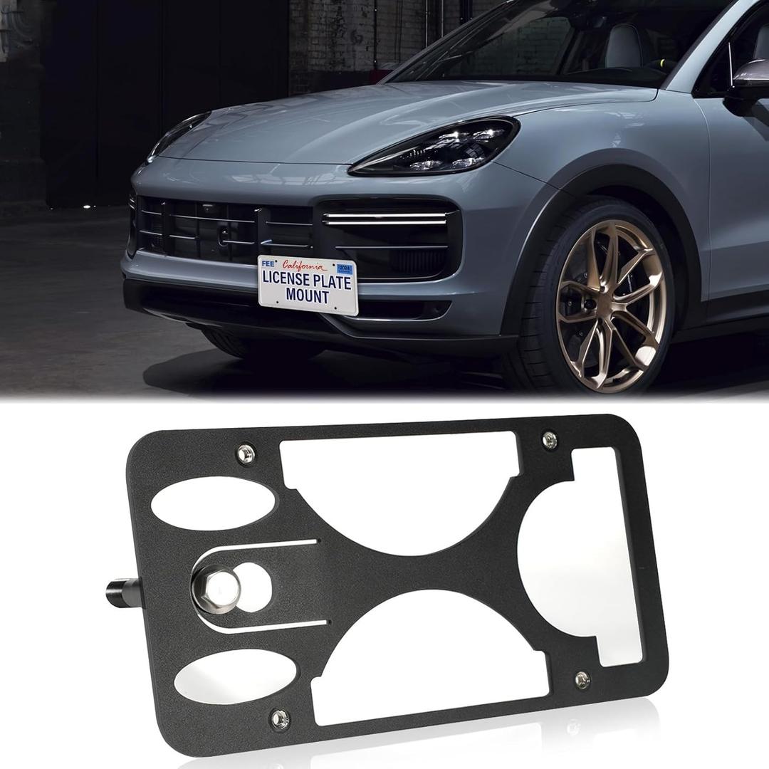 Front Bumper License Plate Mount Compatible with Porsche Cayenne (Base, S, GTS) 2019-2023, No Drill Front License Plate Frames Tow Hook License Plate Bracket Holder Mounting Kit Car Accessories