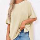 Tankaneo Womens Oversized T Shirts Summer Casual Ribbed Batwing Short Sleeve Tunic Tops Loose Fit Dolman Sleeve Tees (Beige) Large 
