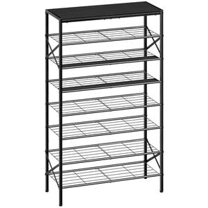 UNITSTAGE 8-Tier Tall Shoe Rack Organizer Shoe Storage for Entryway 24 Pairs Metal Shoe Rack for Closet Heavy-Duty Shoe Rack with Wooden Top Shelf for Garage Black