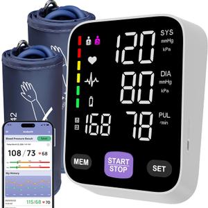 Automatic Bluetooth Blood Pressure Monitor - Home Use with 17" Large & 21" XL Extra Large Cuff, Free APP Sync Apple Health Google Fit, Large Display Smart BP Machine for Seniors