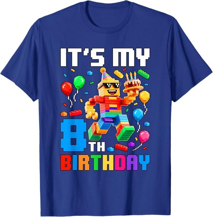 It's My 8th Birthday Building Brick 8 Years Old Boys Kids T-Shirt, Size 12