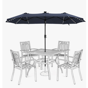 HERA'S PALACE 13ft Patio Umbrella with 120 LED Solar Lights Double Sided Outdoor Umbrella for Patio 8 Colors Changing Table Umbrella Outdoor Patio for Garden Pool