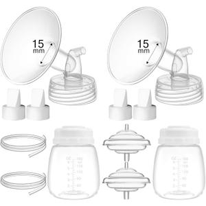 15mm Replacement Pump Parts for Spectra S1 S2 9 Plus Synergy Gold Includes Flange Duckbill Valve Tubing Backflow Protector Bottle,Compatible with Motif Luna Cimilre Ameda MYA Pump (Full Set-15mm)