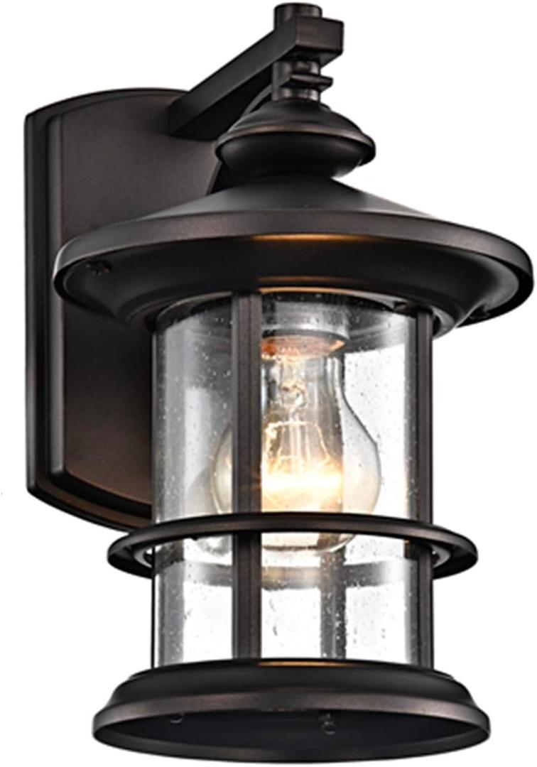 MICSIU 100W Max Vintage Farmhouse Outdoor Wall Light, 10 Inch Oil Rubbed Bronze Metal Exterior Sconce, Clear Seedy Glass Porch Light for Entryway, Garage, or Bathroom