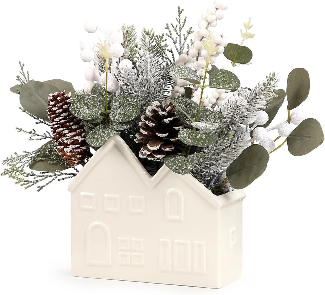Small Christmas Tree Table Decorations, Artificial Mini Christmas Tree with Pine Cones, Christmas Plants Decorations in Ceramic Pot, Tabletop Ornaments for Home Indoor Fireplace Dining Table Decor