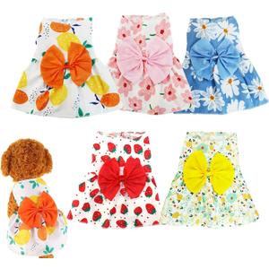 5 Pcs Dog Dresses Floral Puppy Cat Pet Dresses Dog Bowknot Dresses for Small Dogs Girls Puppy Summer Floral Skirts Outfits Cute Princess Pet Dress for Female Yorkie Cats Dogs Pets