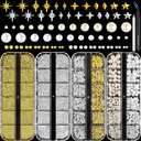 NEBURORA Gold and Silver Caviar Nail Art Beads Flat-Back Pearls (White + Beige) Multi-Shape Metal Nail Art Gemstone Set with Tweezers and Pickup Pen Mixed Sizes 0.6-2mm