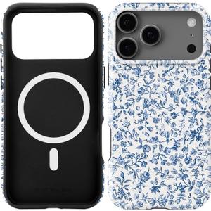 Compatible with iPhone 17 Pro Max Case [Compatible with MagSafe] -Shockproof Protective Slim Soft TPU Cover Phone Case 6.9" (Blue Floral, iPhone 17 Pro Max 6.9")