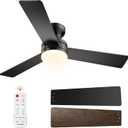 VIVOHOME Ceiling Fans with Lights, 42 inch Low Profile Ceiling Fan with Light and Remote, Flush Mount for Bedroom, Living Room, Garage, 6+1 Speeds, 3CCT, Dimmable, Timer, Quiet Reversible, Black