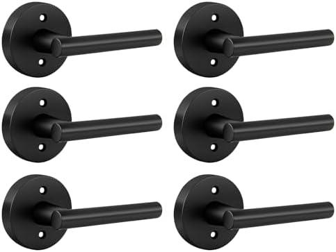 Goldenwarm 3 Pack Black Dummy Door Handles, Non-Turning Single Side Pull Door Lever Matte Black, Heavy Duty Door Handle for Closet Pantry