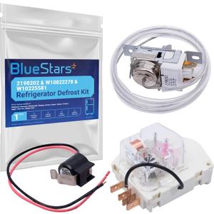 BlueStars 2198202 Cold Control Thermostat W10822278 Defrost Timer W10225581 Bimetal Thermostat Refrigerator Defrost Complete Kit Replacement  Compatible with Whirlpool Kenmore Refrigerators