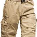 Mylldey Men's Cargo Shorts 3/ 4 Relaxed Fit Mens Running Shorts 7 Pockets Elastic Waist Cotton Hiking Shorts (Khaki, 4XL-B)
