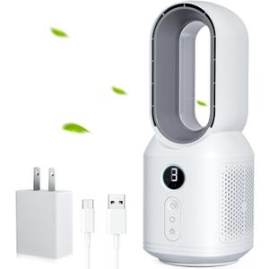 let'me 13 Inch Desk Fan Bladeless, Small Table Fan, Small Office Fan with 3 Speeds and Night Light, Quiet Desktop Fan for Personal, Bedroom, Office, Nightstand, White