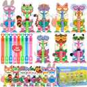 Valentines Day Gifts for Kids, 32 Pack Mini Bubble Wands with Valentines Animal Themes Greeting Cards for Kids, Valentine's Day School Prize Party Favor, Classroom Exchange Gift Set