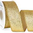 Ribbli Gold Glitter Wired Ribbon,Gold with Metallic Edge,Christmas Ribbon for Wreath, Christmas Tree Decoration, Gift Wrapping,Home Decor, 1-1/2 Inch x 10 Yards
