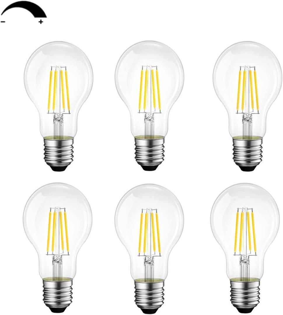 Dimmable E26 LED Light Bulbs,40 Watt Equivalent,Daylight 4000K Classic Clear Glass A19 LED Filament Bulb Pack of 6