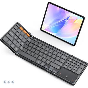 MEETION Bluetooth Foldable Keyboard with Touchpad & Numeric Keypad, Wireless Folding Keyboard, Portable Multi-Device Keyboards, Full-Size Travel Business Design for Windows Mac iOS Android iPad Tablet