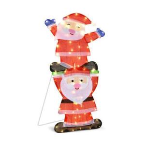 Total Tactic EU10022US LED Double Santa Yard Christmas Decoration with String Lights & Stakes