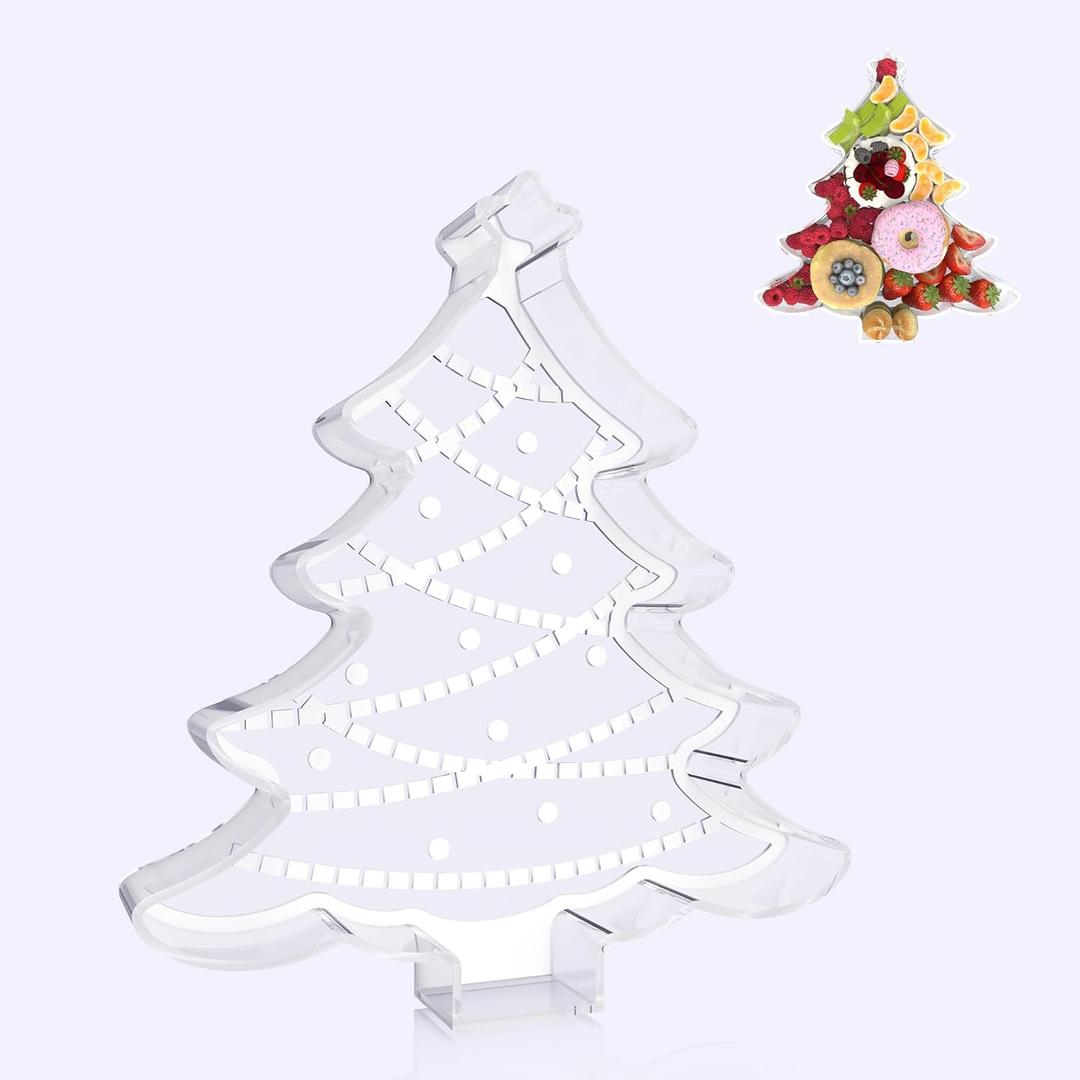 11" Christmas Tree Charcuterie Boards, Acrylic Reusable Serving Tray for Dessert Appetizer Display, Cute Decorative Snack Platter for Xmas Party Table Decoration