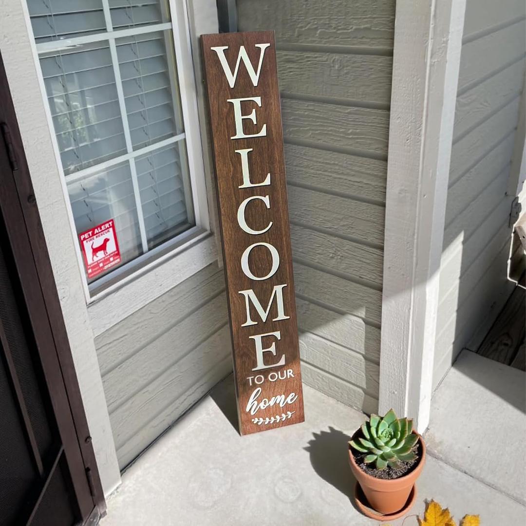 Vertical Wood Welcome Sign for Front Porch Vertical Decorative Sign Front Door Outdoor Indoor Welcome Sign 47.2x7.8 Inch Large Farmhouse Style(Brown)