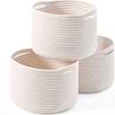 ICERZCZ Small Storage Baskets for Organizing, Woven Cotton Rope Organizer Baskets for Shelves, Round Cute Basket for Gifts Empty, 9.7"x9.7"x7" (3 Packs) Off White