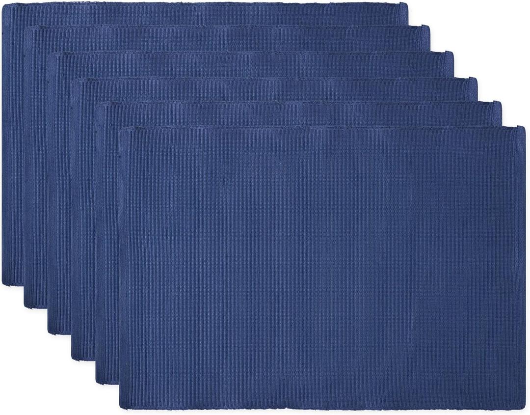 DII Basic Everyday Ribbed Tabletop 100% Cotton, Placemat Set, 13x19, Nautical Blue, 6 Piece