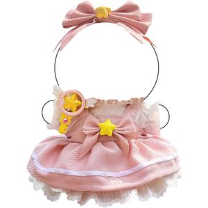 Doll Clothes  Magical Girl Outfit for 17cm LBB, Layered Pink & White Satin Dress with Star Bow, Large Ribbon Headpiece & Magic Wand Accessory Doll Not Included